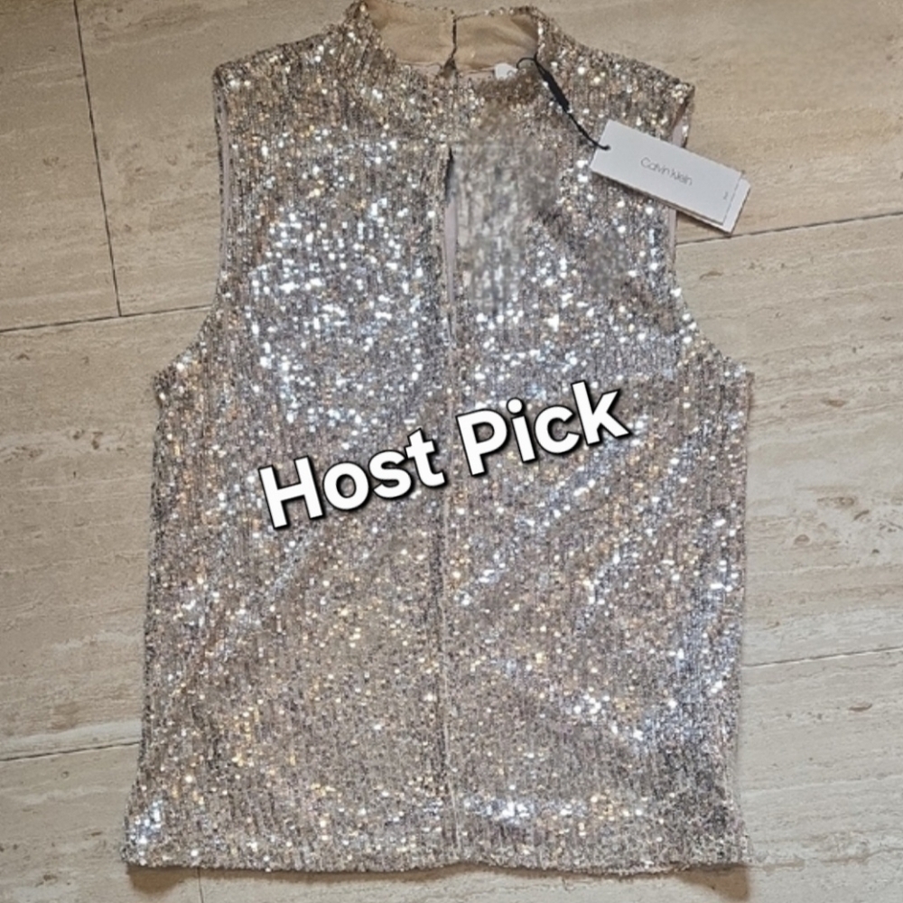New Calvin Klein Sparkling Hand Beaded Sequin Tank Top